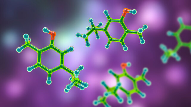 Carvacrol molecule, 3D illustration