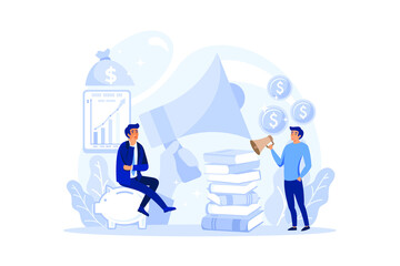 Initial Public Offerings specialist. IPO consultant. Investing strategy. Idea of money increase and finance growth. modern flat illustration - obrazy, fototapety, plakaty