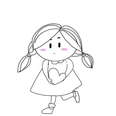 cute girl cartoon character on isolate white background. A sketch for coloring. Coloring antistress.Doodle illustration freehand drawing.