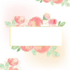 Obraz premium watercolor loose rose flower bouquet with gold line art baner background template