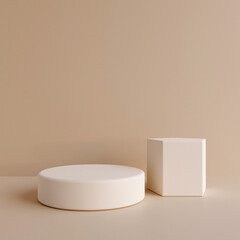 Minimalist simple cylinder podium or pedestal display with pastel color background for product presentation. 3d rendering