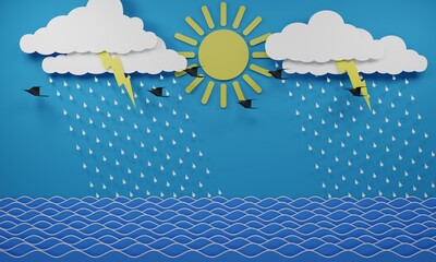 landscape of ocean in rainday .3d rendering.