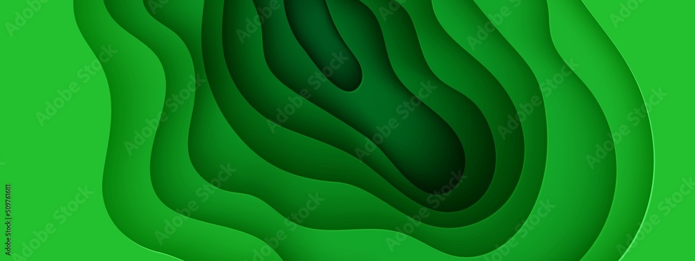 Wall mural abstract green background in paper cut style. 3d layout wallpaper cut out from cardboard. modern tem