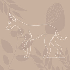 dog drawing in one continuous line, on an abstract background