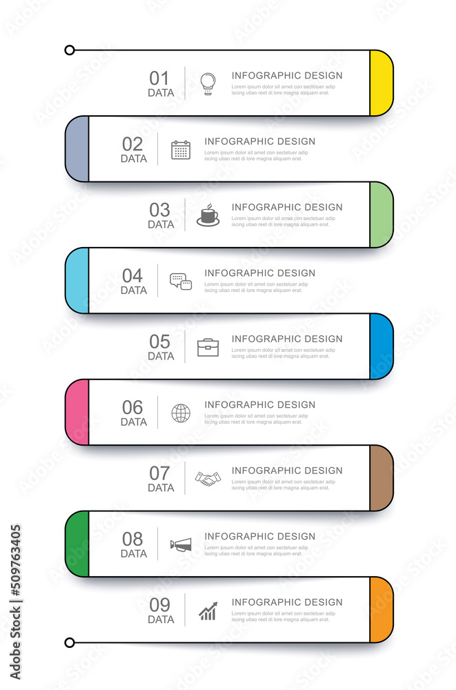 Poster 9 data infographics tab thin line index template. vector illustration abstract square infographic ba