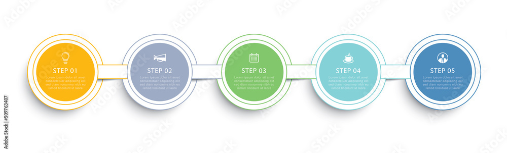 Aufkleber infographics circle timeline with 5 number thin line data template. vector illustration abstract bac