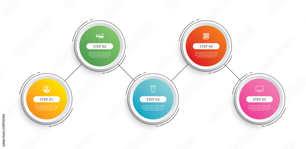 Aufkleber infographics circle timeline with 5 number thin line data template. vector illustration abstract bac