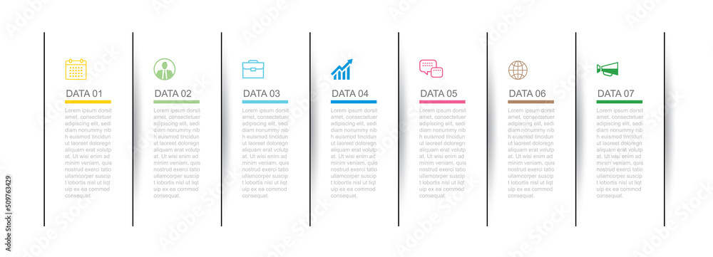 Poster 7 data infographics tab thin line index template. vector illustration abstract square infographic ba