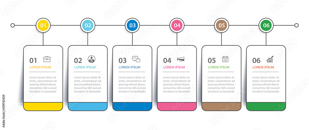 Poster 6 data infographics tab thin line index template. vector illustration abstract square infographic ba