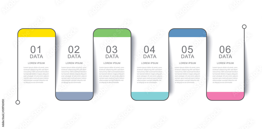 Poster 6 data infographics tab thin line index template. vector illustration abstract square infographic ba