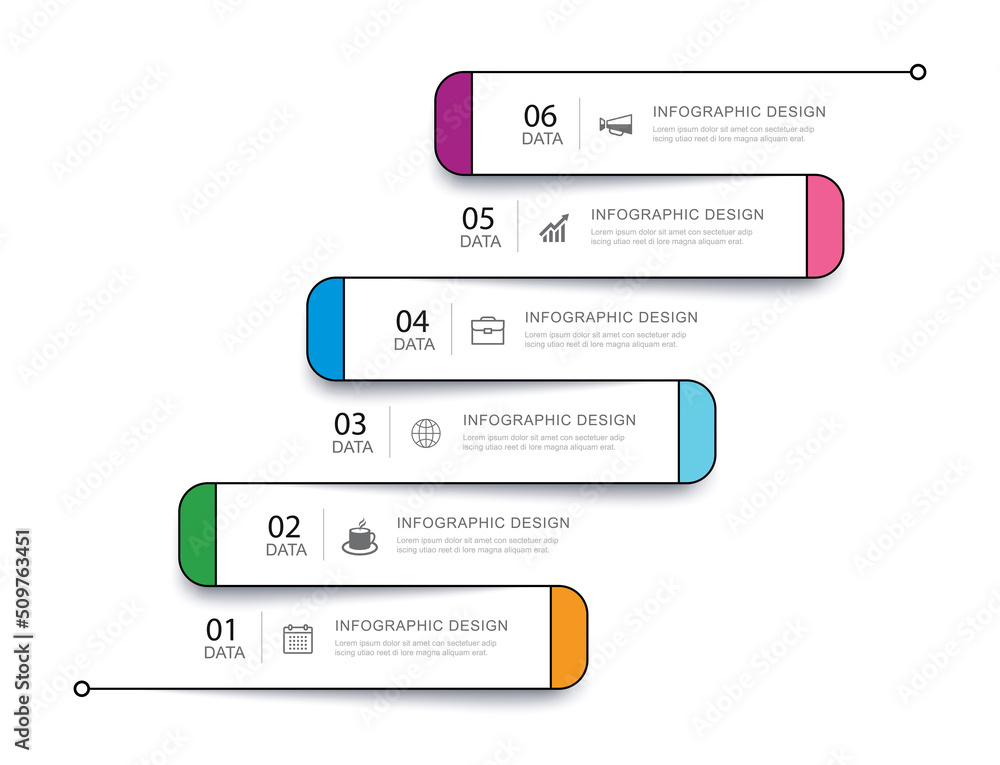 Poster 6 data infographics tab thin line index template. vector illustration abstract square infographic ba