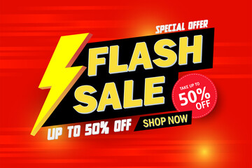 Flash sale banner template on hot color background.