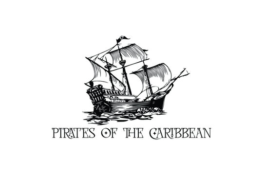 Pirates of the Caribbean logo design, sailing boat vektor.