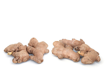 Fresh ginger herbs isolated on white background.