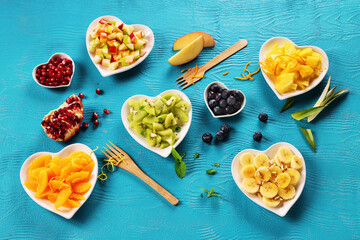 Various sliced fruits as a dessert.