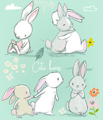 Cute hares set