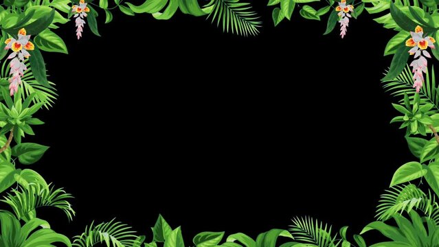 Animation green leaf frame with black space.