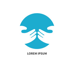 Hands holding earth, planet logo