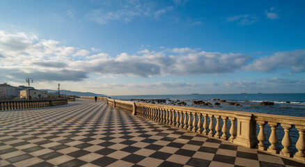 The Mascagni Terrace in Livorno Tuscany illuminated by the morning light