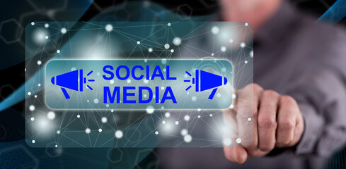 Man touching a social media concept