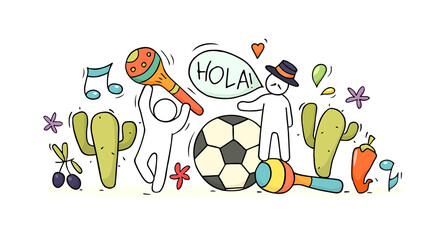 Banner with little peoplen and spanish symbols. © sapunkele