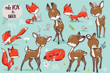 set with fawn mouse and fox - 509766256