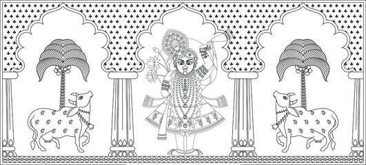 Shrinathji or Lord Krishna as Pichwai folk painting