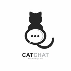 Cat chat vector logo template. Suitable for business. animal and social network