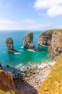 Alternate portrait angle of Stack Rocks - Pembrokeshire, Wales, UK