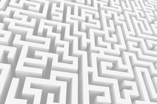 White endless maze background. Abstract isometric labyrinth 3D illustration