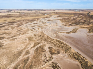 Aerial views of the salt flats of Lake Tyrell, in north-west Victoria, May 2021.