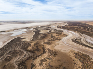 Aerial views of the salt flats of Lake Tyrell, in north-west Victoria, May 2021.
