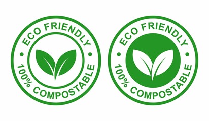 Eco friendly - 100% compostable badge stamp vector logo. Suitable for product label - obrazy, fototapety, plakaty