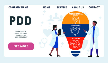 PDD - Premenstrual Dysphoric Disorder acronym. business concept background. vector illustration concept with keywords and icons. lettering illustration with icons for web banner, flyer, landing pag