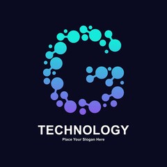 Abstract Letter G with molecule element and dots connection vector logo design. This for biotechnology molecule atom DNA chip symbol, Medicine, science, technology, laboratory, electronics