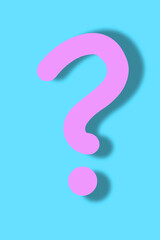 one pink question mark on a light blue background