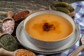 Tarhana soup. This soup is a specific kind of healthy and nutritious soup Turkey. Generally, Anatolian people consume this nice soup a lot. It is made from tomatoes, onions, red peppers and flour.