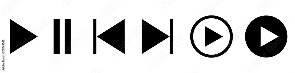 Poster media button collection. play button. stop button. toggle button. play symbol in line and glyph. aud