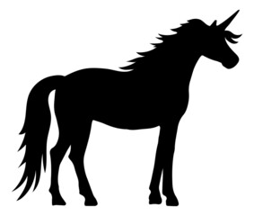 Obraz na płótnie Canvas Fantasy horse creature standing. Black unicorn silhouette