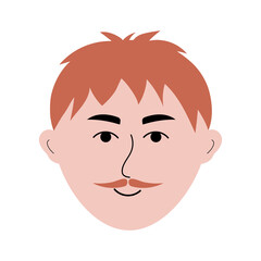 Red-haired man face with mustache in doodle style. Colorful avatar of smiling guy.