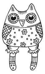 Soft animal toy. Stuffed pattern fabric owl