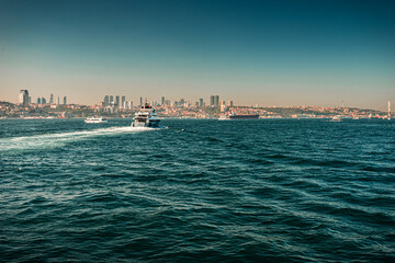 Naklejka na ściany i meble boats in the Bosphorus strait in Istanbul city 
