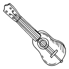 Guitar line icon. String music instrument doodle