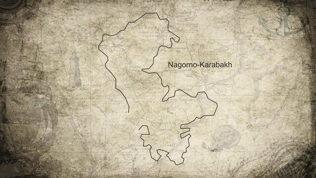 Nagorno-Karabakh map drawn on a cartography background sheet of paper