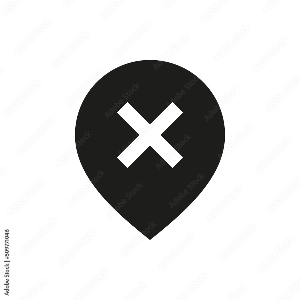 Aufkleber delete map marker solid icon. wrong place location pin glyph vector symbol.
