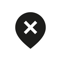 Delete map marker solid icon. Wrong place location pin glyph vector symbol.