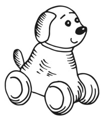 Rubber baby animal toy car. Funny dog vehicle sketch