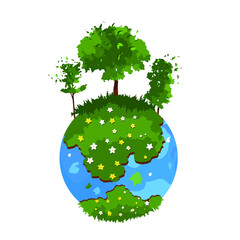 Vector illustration world map earth globe green days planet globe green planet with wildflowers earth or environment day concept
