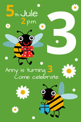 Cute summer birthday party invitation. Kid holiday card template