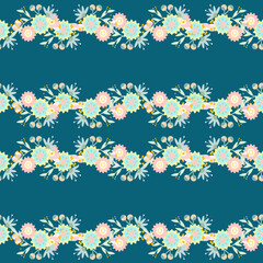 Obraz premium Brightly colored flowers and leaves. Seamless. Floral pattern. Herb. Hand drawn. Colorful botanical. Illustration. Seamless pattern vector. Colorful nature with flowers, leaves and plants.